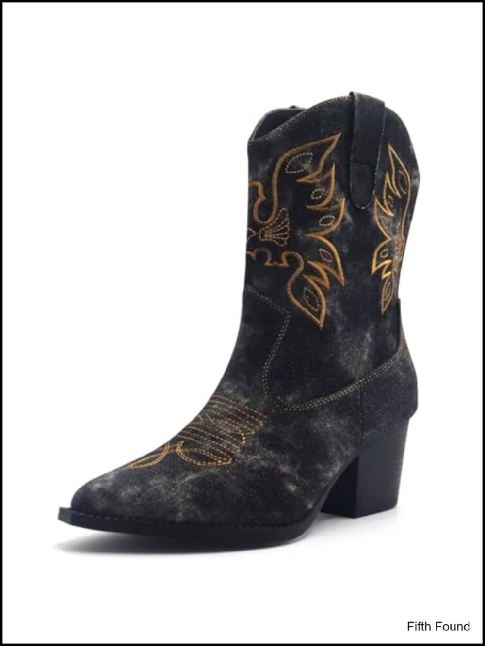 Women's Mid Calf Western Cowboy Boots Pointed Toe Chunky Heel